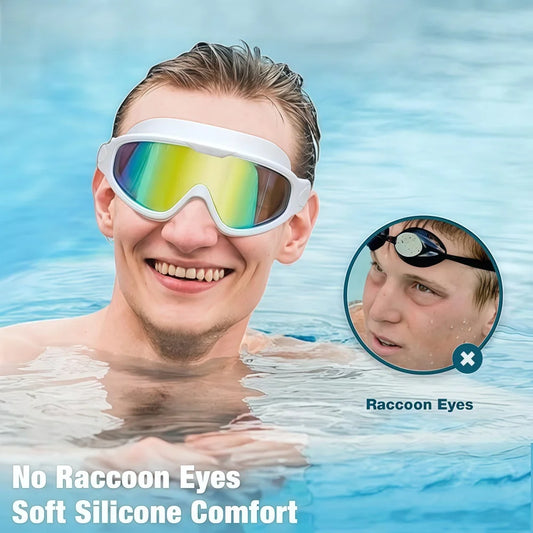 Large Frame Swimming Goggles Adult High-Definition Anti Fog Electroplated Swimming Goggles For Women Men  Silicone Goggle